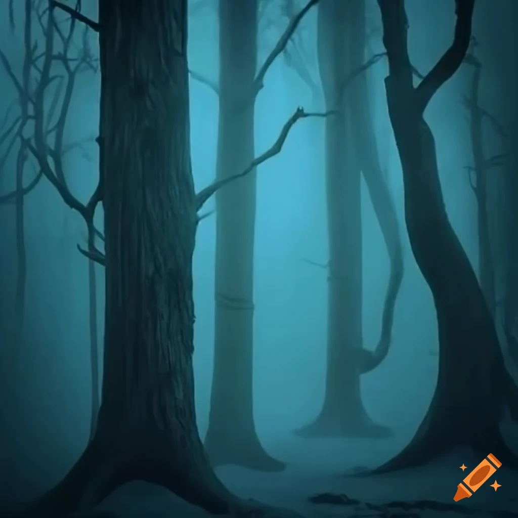 Eerie forest with cosmic horror entity in the night on craiyon