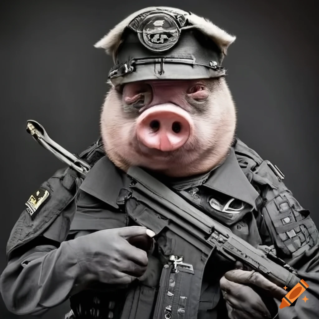 funny pig wearing swat uniform
