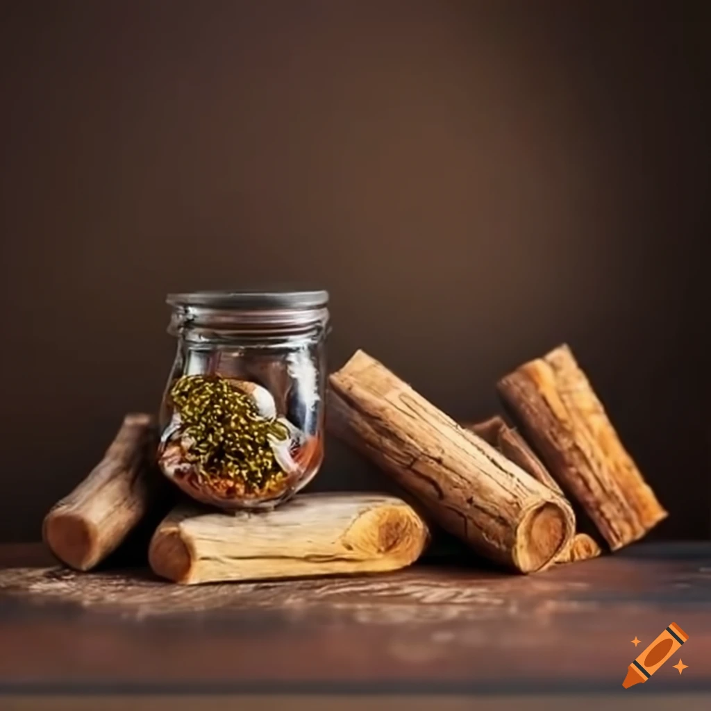 jar of spices with wooden logs