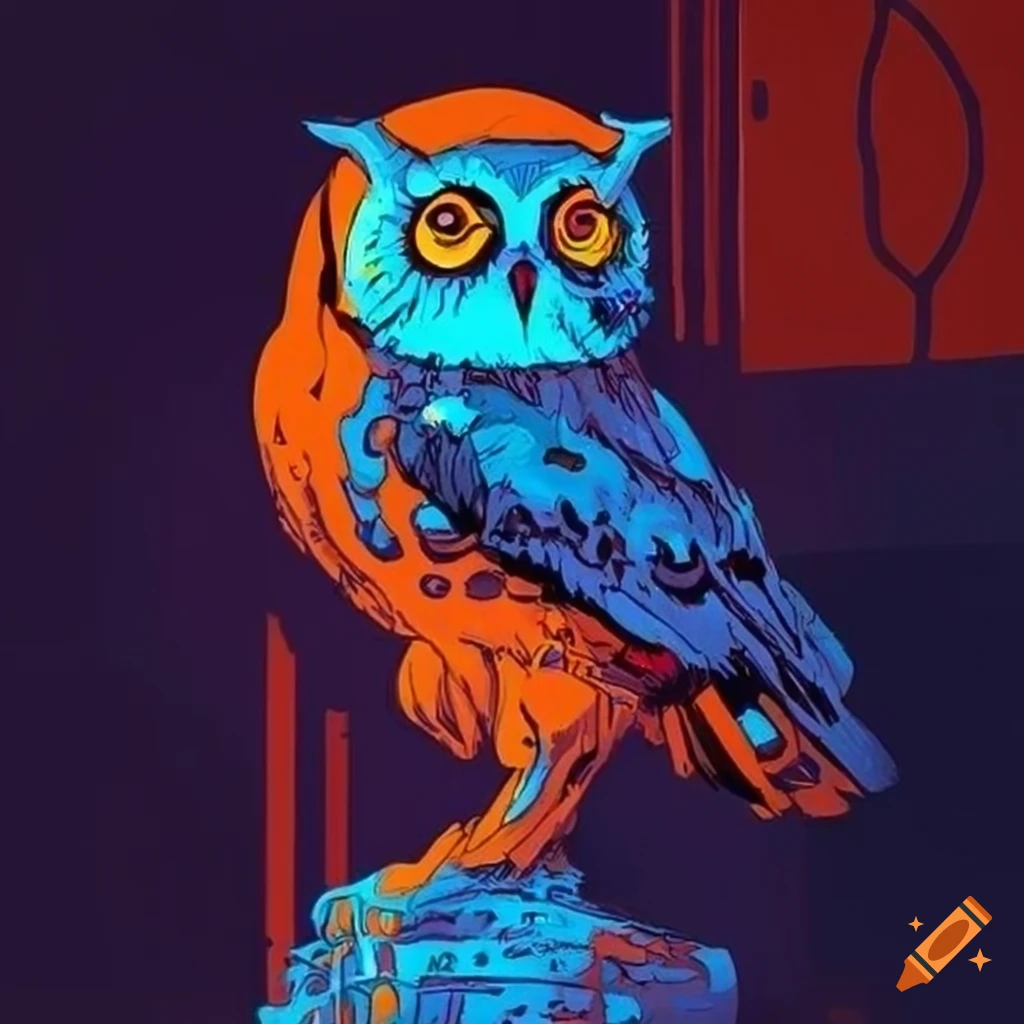 Tim doyle style cyberpunk owl