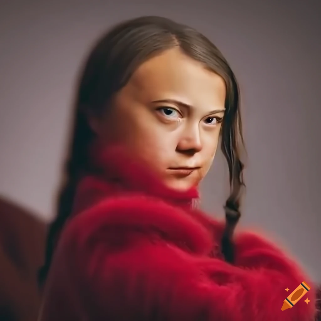 Closeup portrait of a young woman in a red sweater on Craiyon