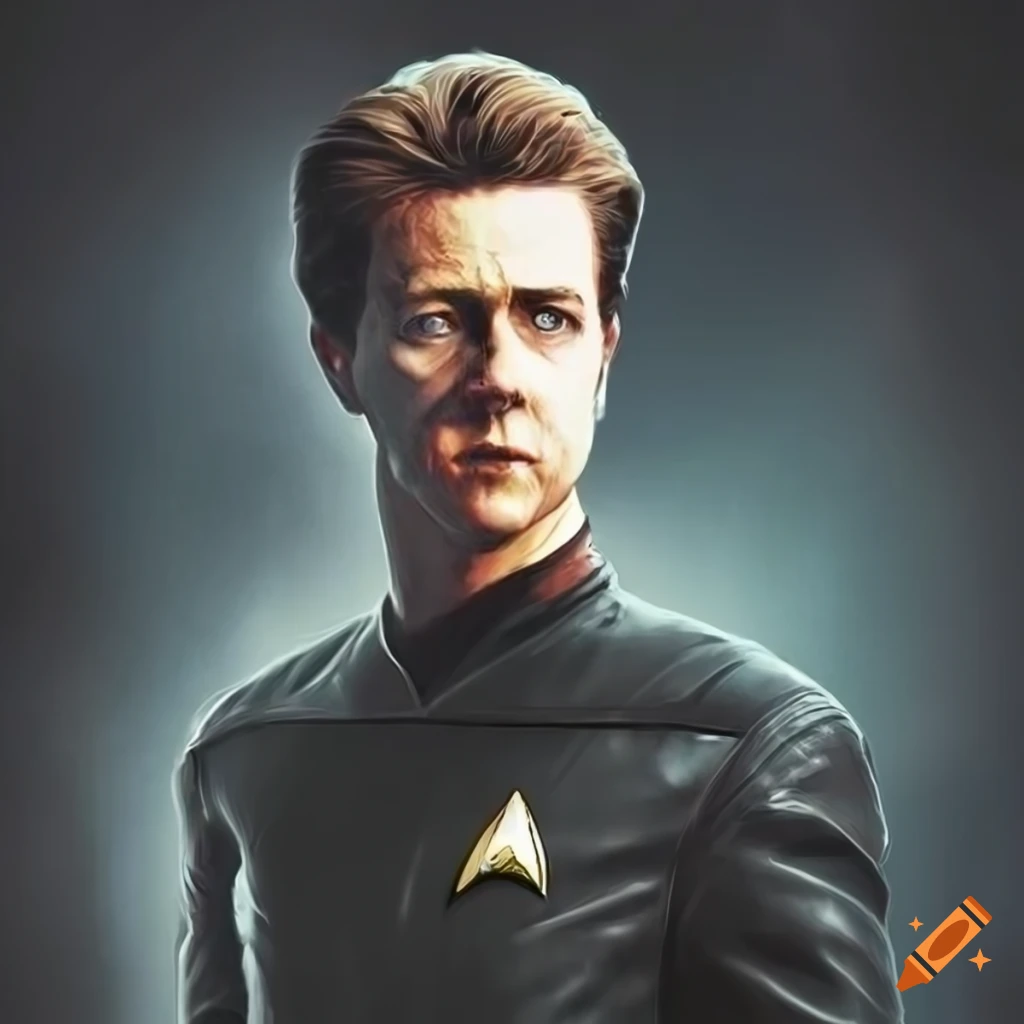 Edward norton in a black leather jacket as a star trek character on Craiyon