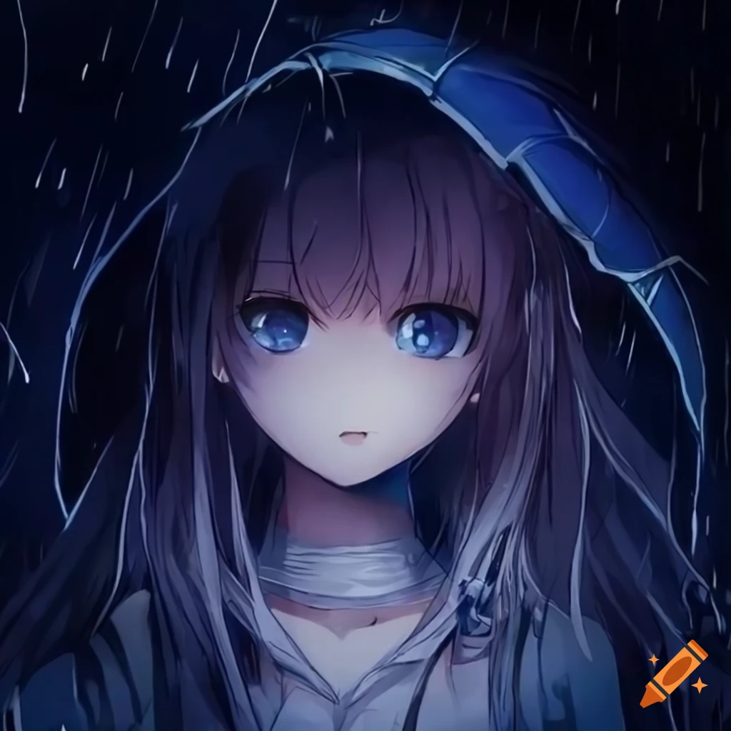 Anime girl standing in the rain