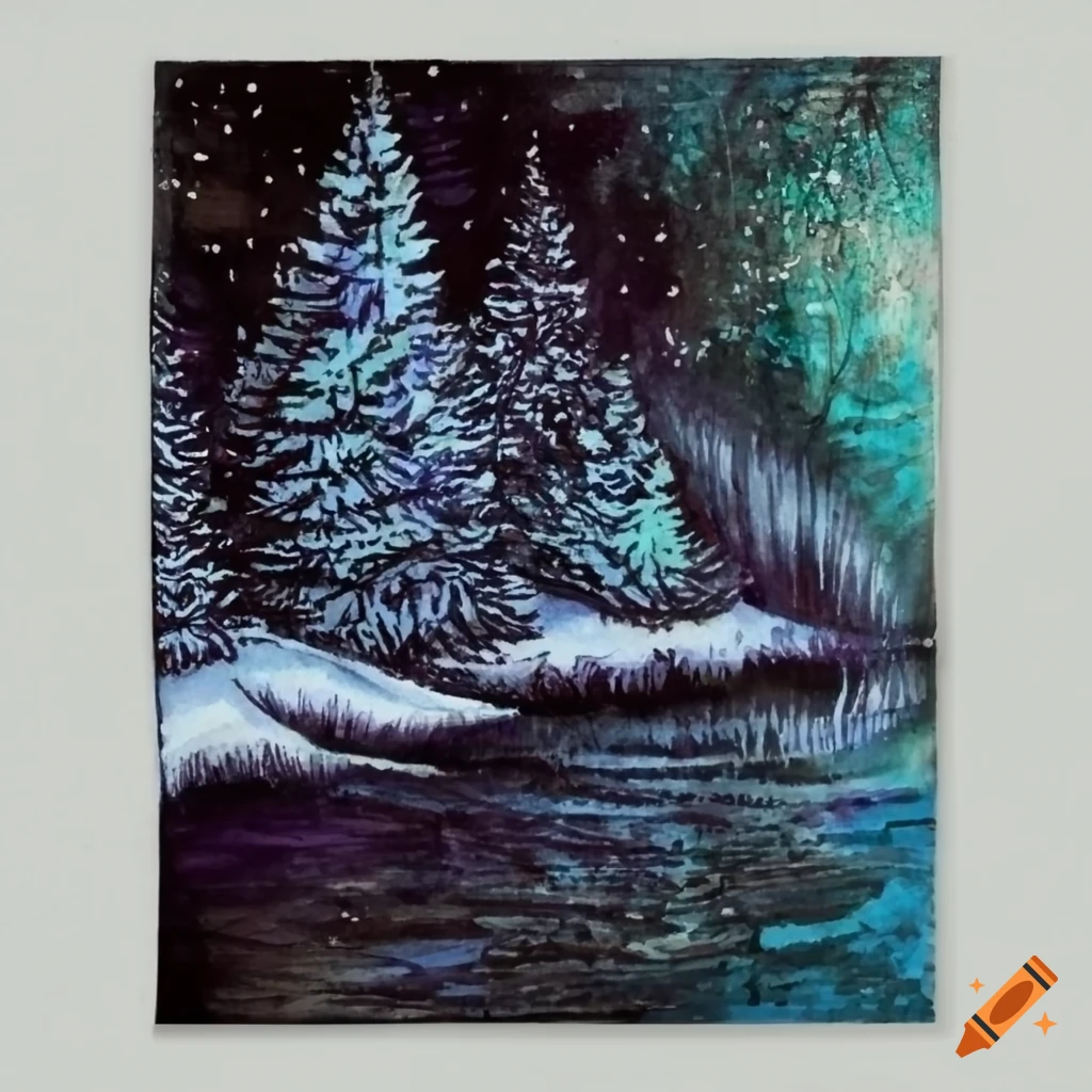 dark and peaceful winter ink drawing