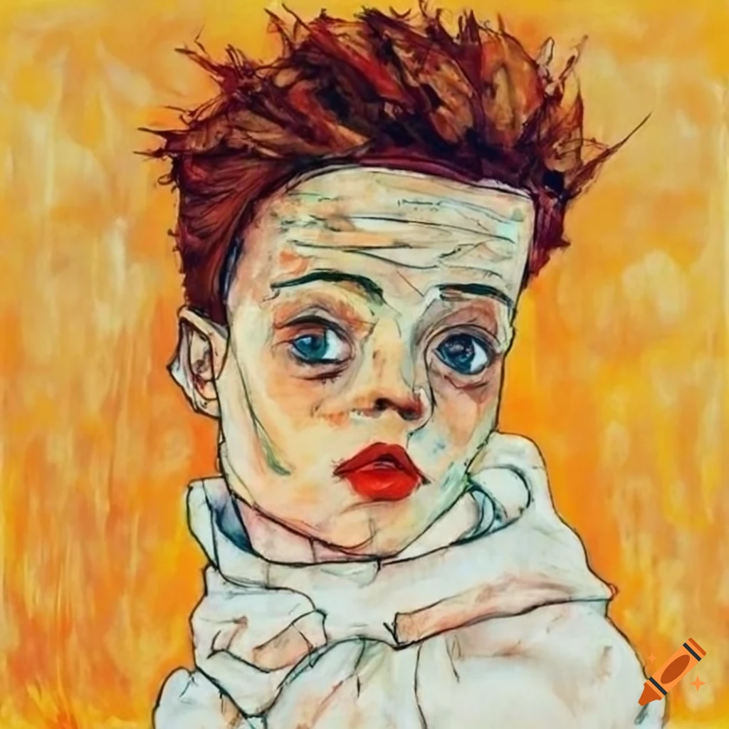 baby portrait in Egon Schiele style