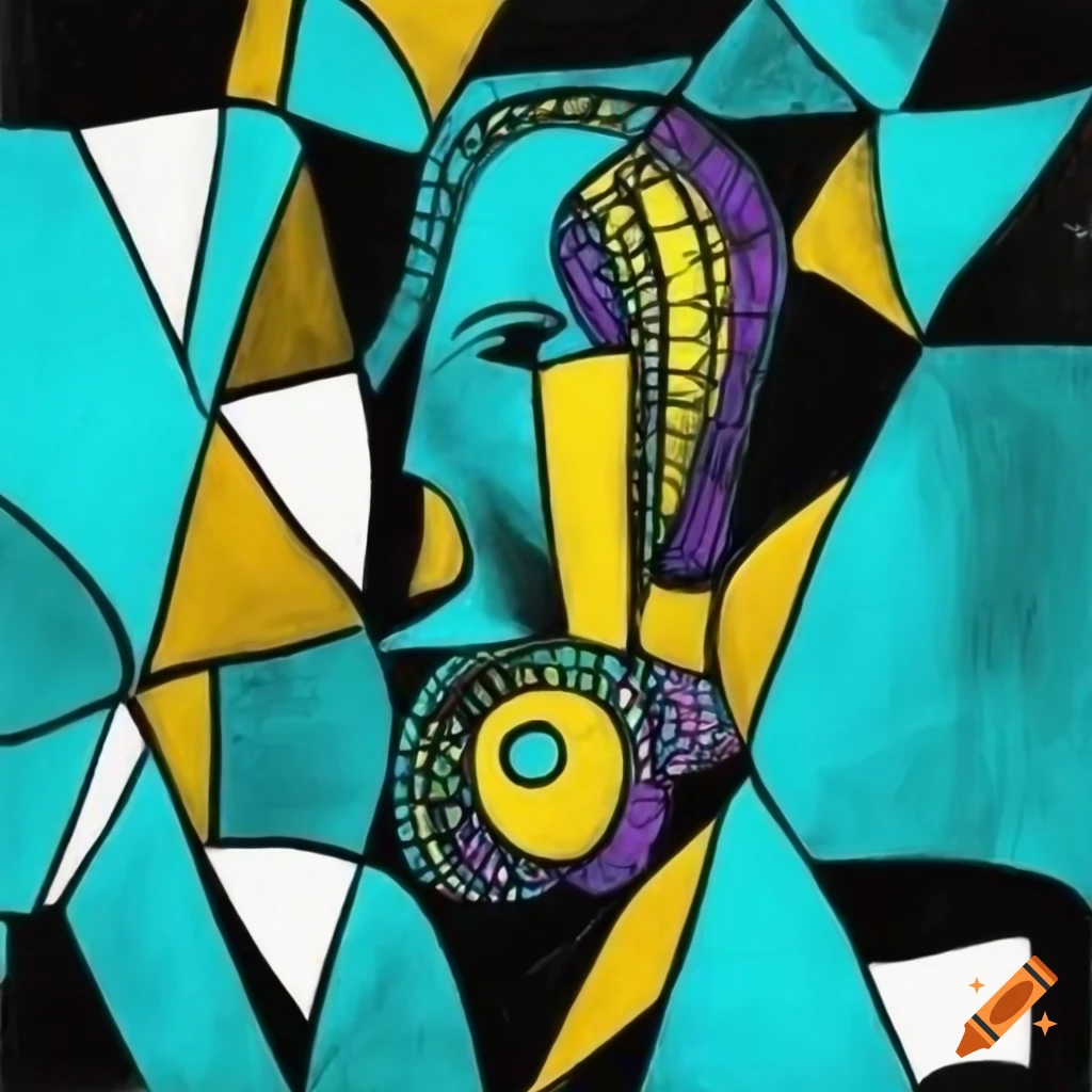 Black and white surrealistic artwork with pops of yellow and turquoise