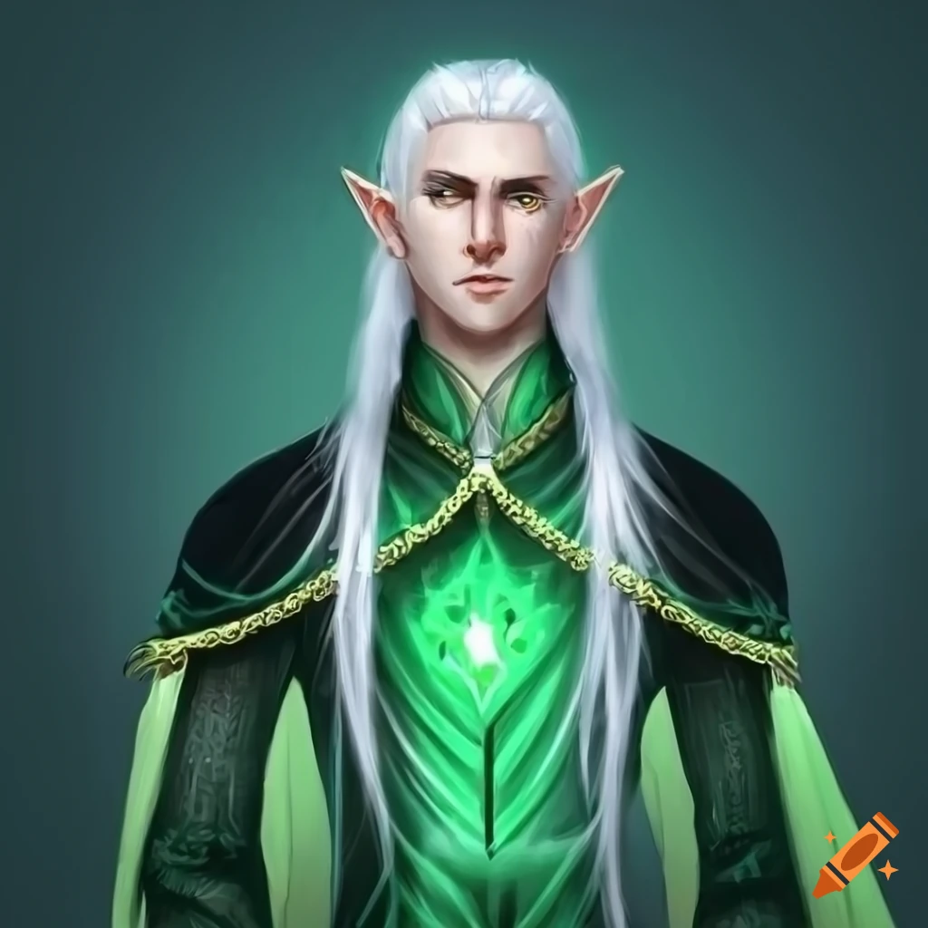 portrait of a young elven king with green eyes