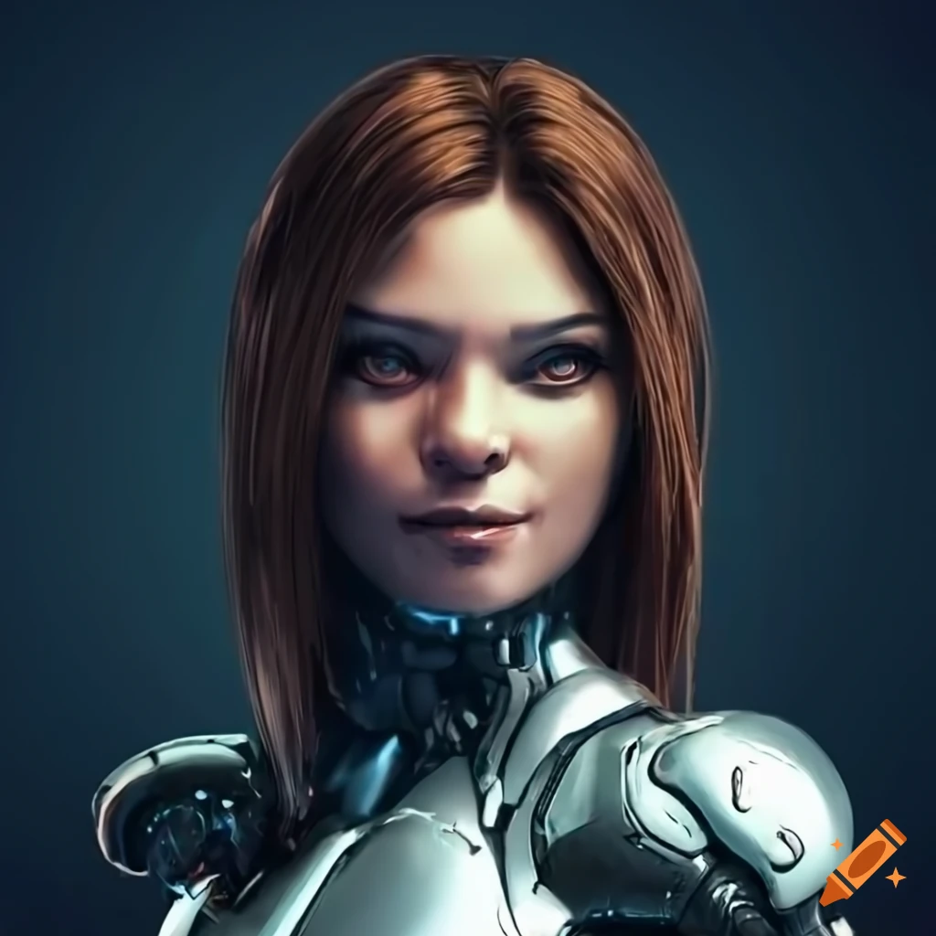 Futuristic cyborg woman in chrome armor