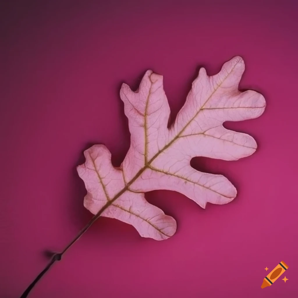 Closeup of a white oak leaf on pink surface on Craiyon