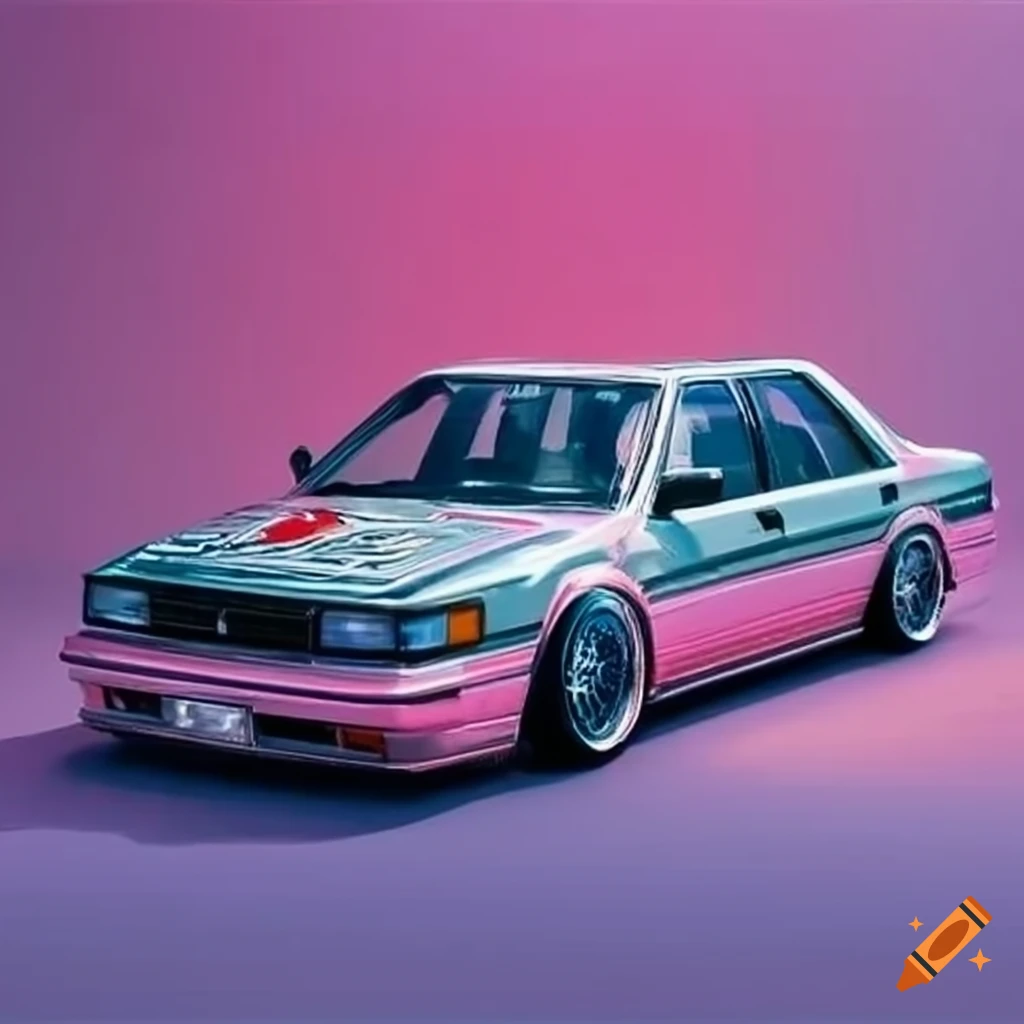 1980s Japanese style advertisement of a lowered Toyota Camry