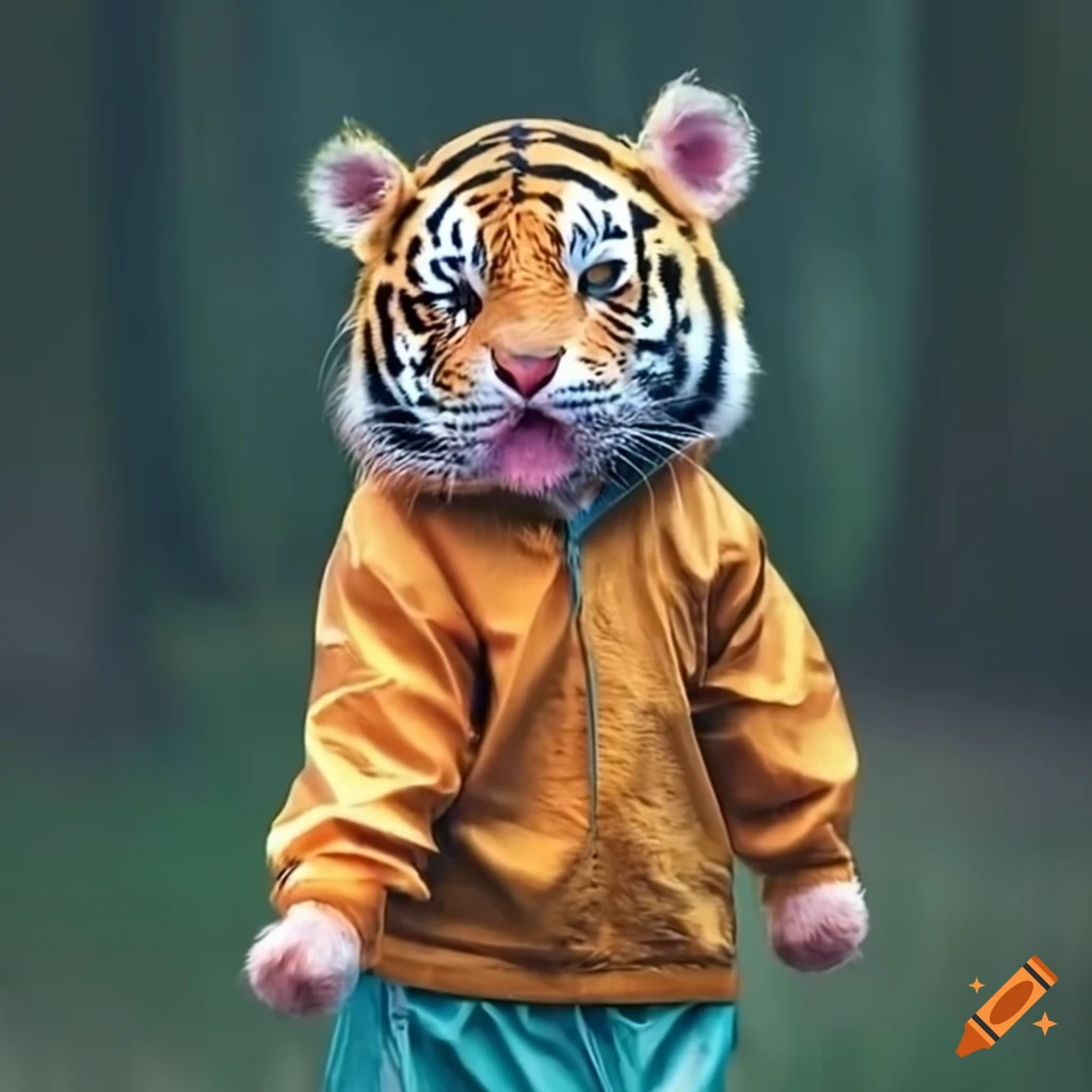 cute tiger wearing rain clothing