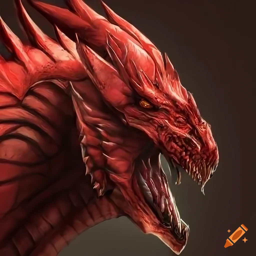 realistic portrait of a red and black humanoid dragon