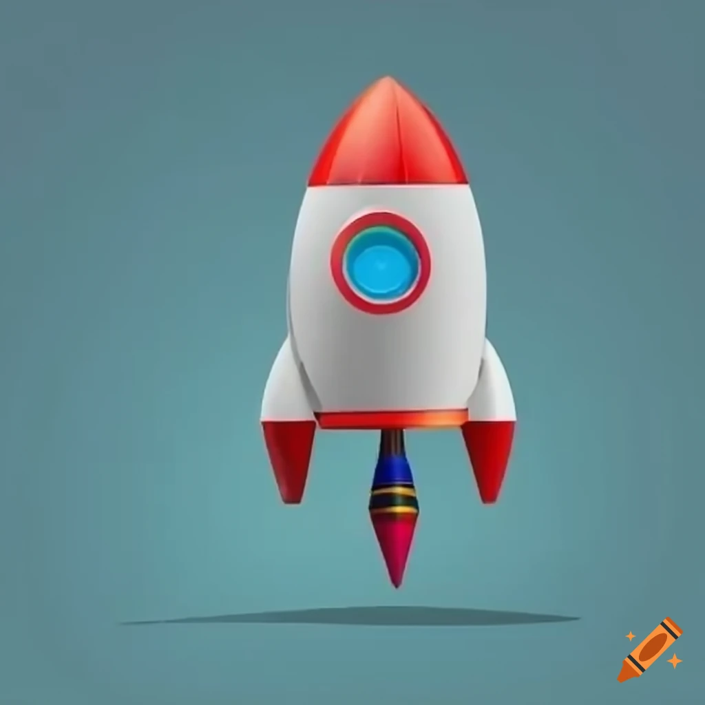 Cute rocket with red nose cone and mechanical arms