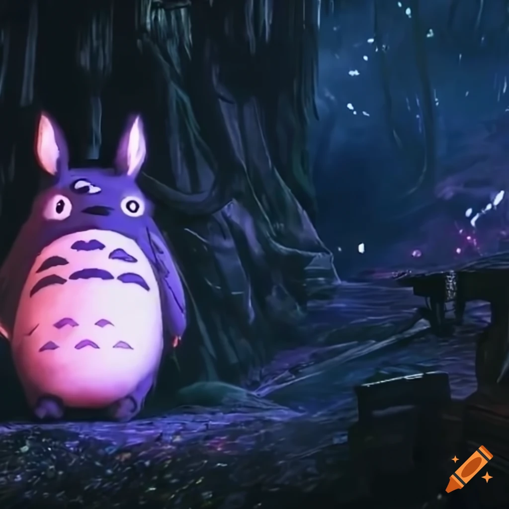 Totoro blade runner video game with glitter on Craiyon