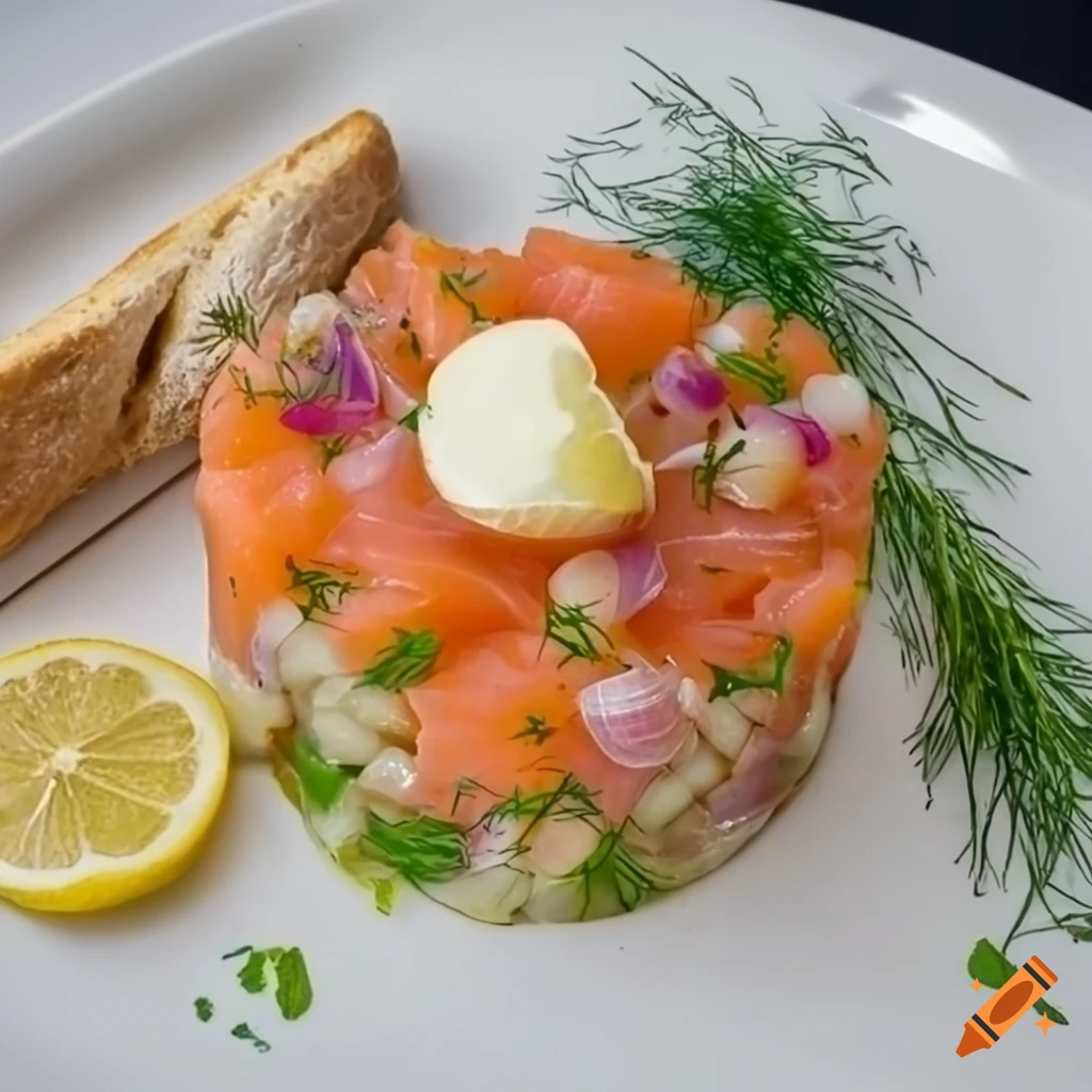 delicious smoked salmon tartare with pickled apple and dill