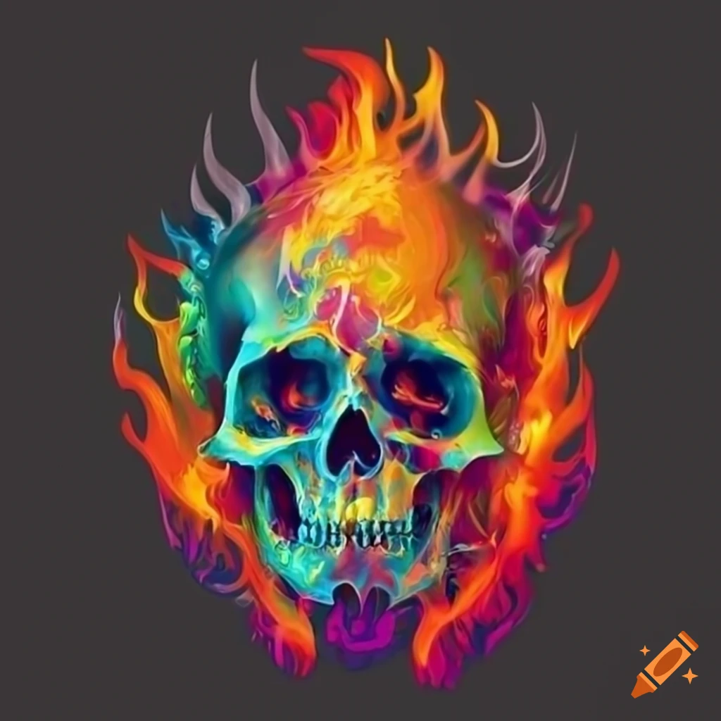 vibrant skull with flames artwork