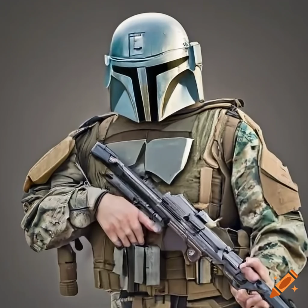 Us marine wearing mandalorian helmet