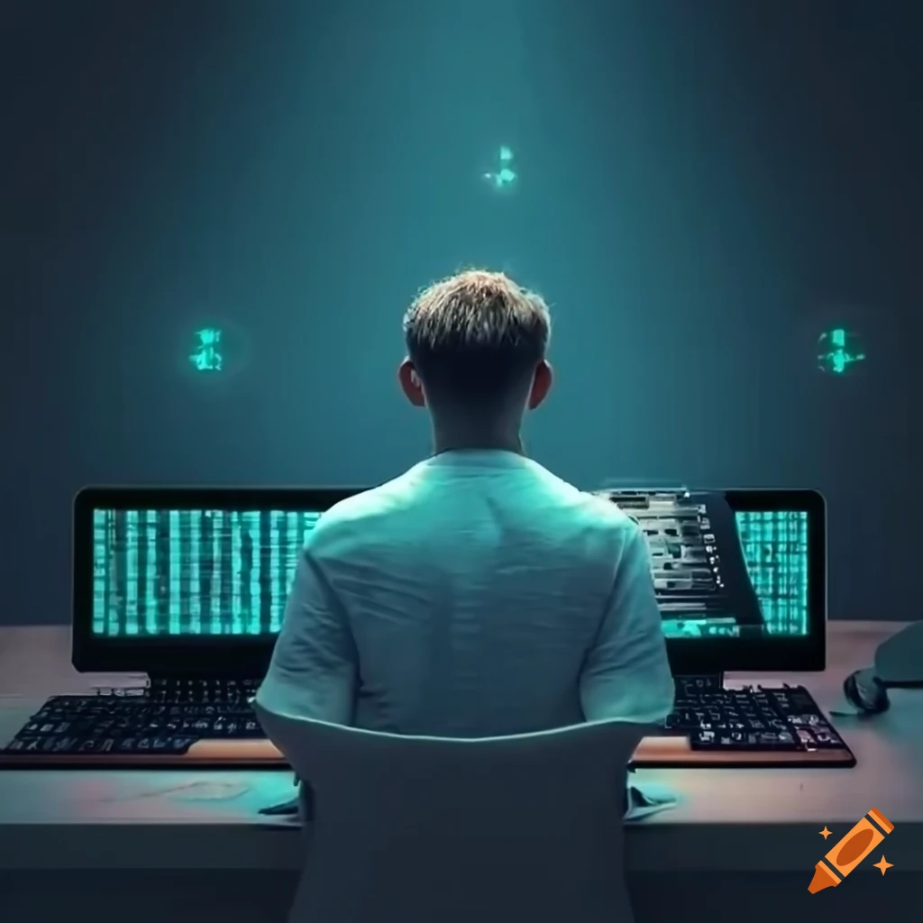 Person typing code on computer on Craiyon