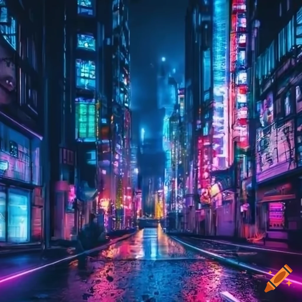 vibrant anime city night artwork