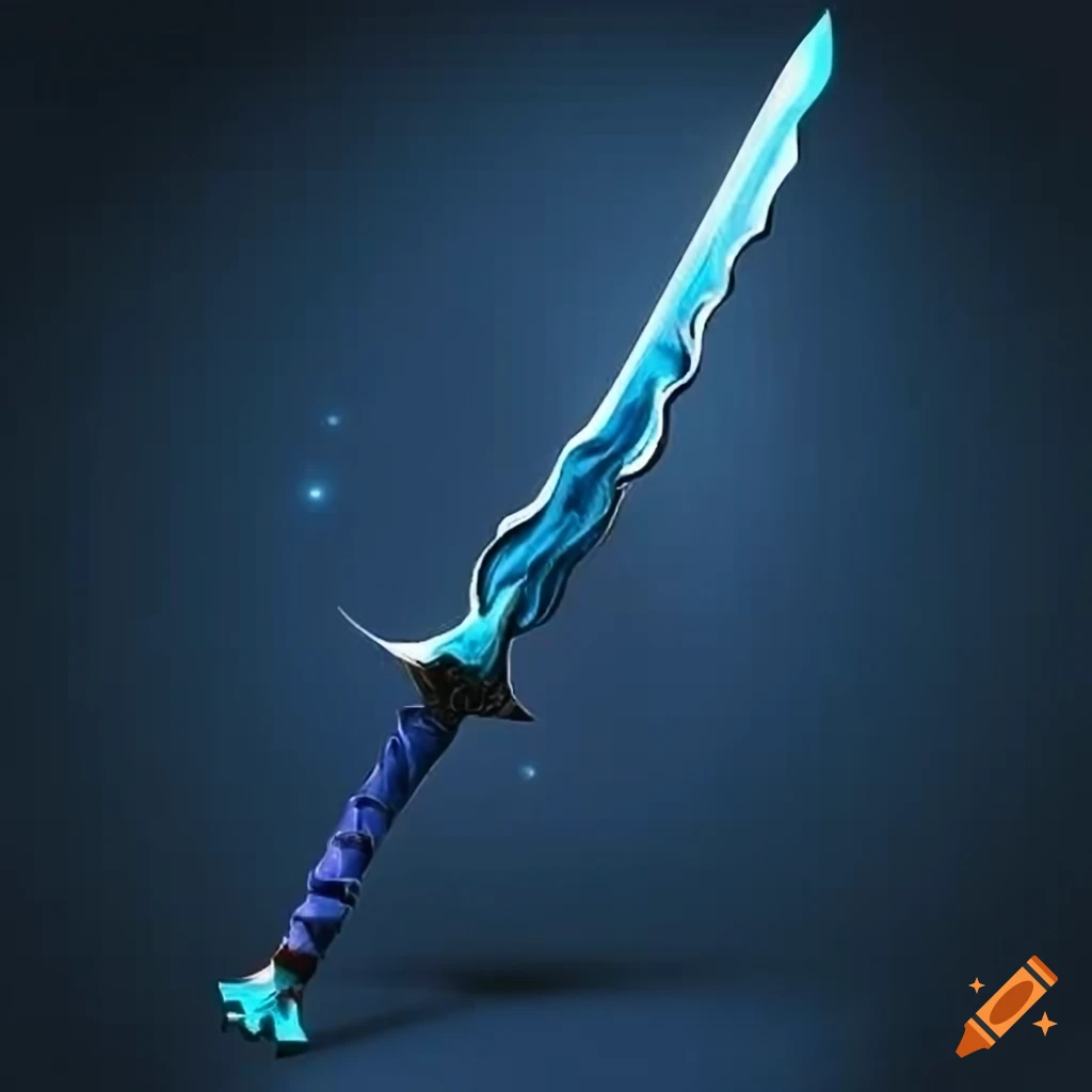 Blue sword with intricate design