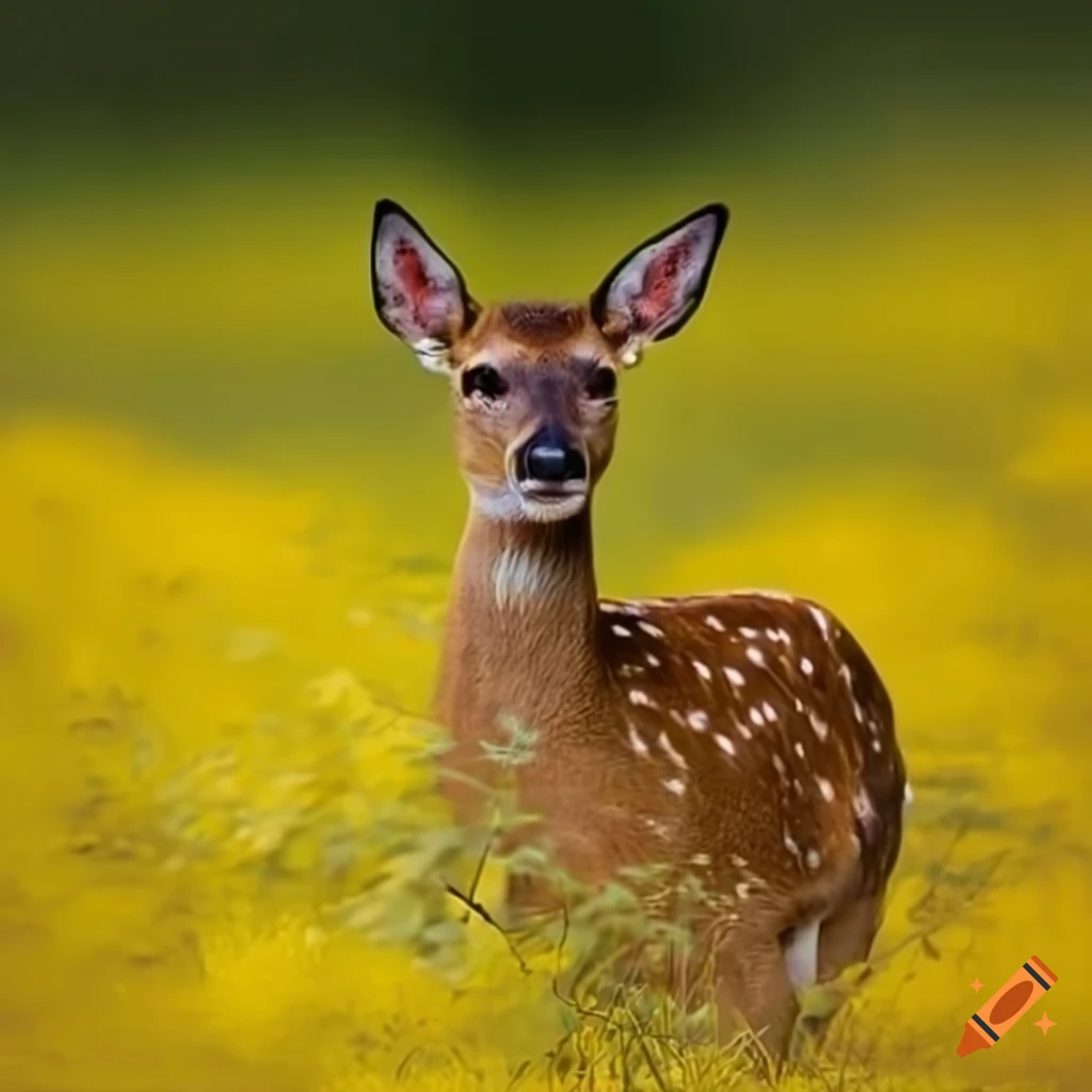Female deer in a field of yellow flowers