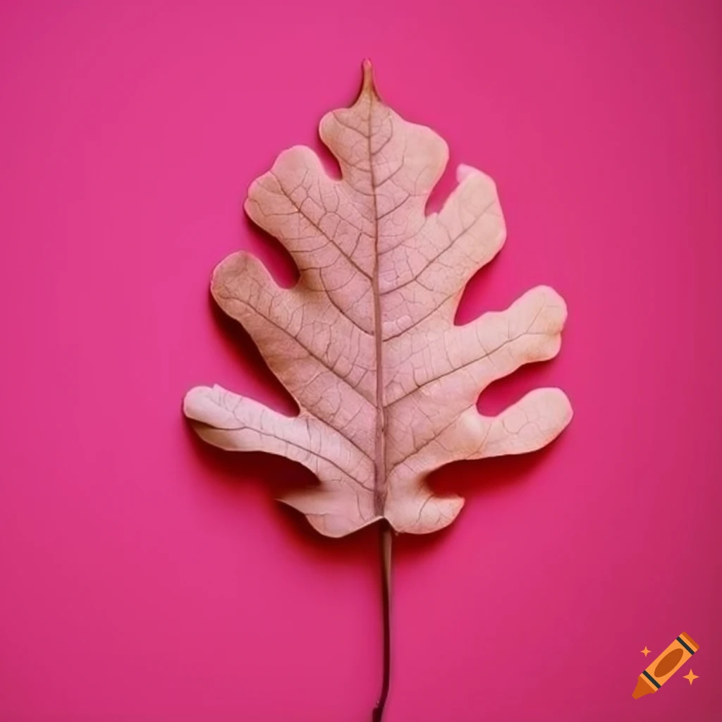 White oak leaf on pink surface