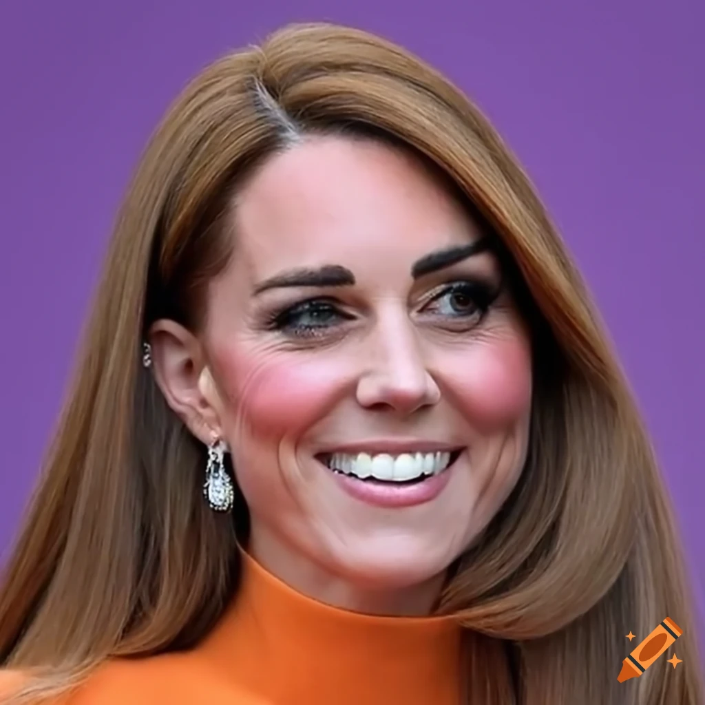 Kate middleton with beautiful smile and elegant orange blouse on Craiyon