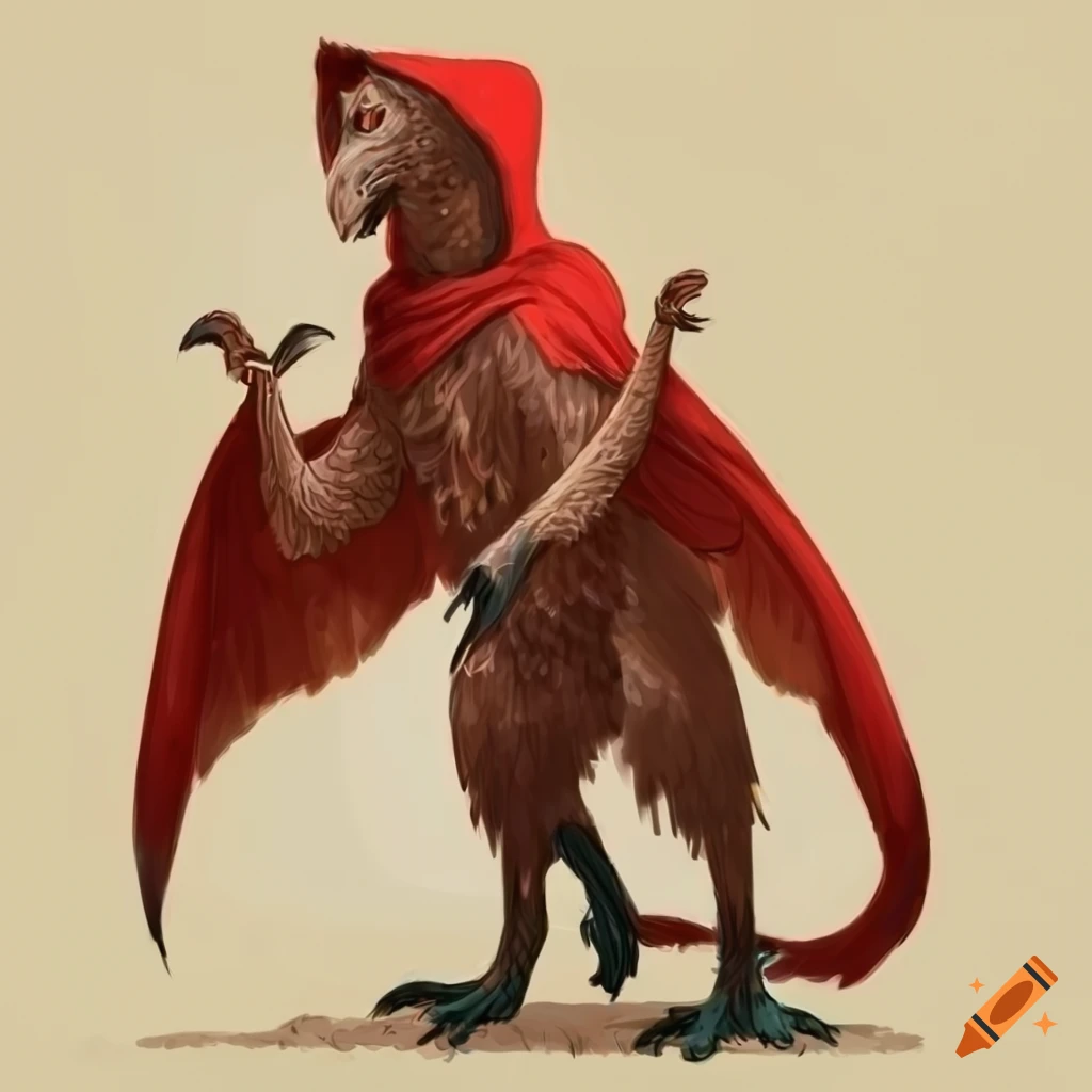 portrait of a Griffin wearing a red hooded cloak
