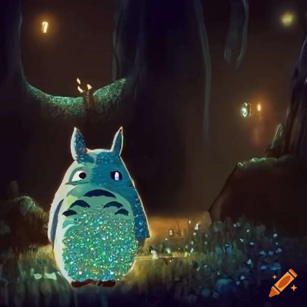 Totoro blade runner video game with glitter on Craiyon