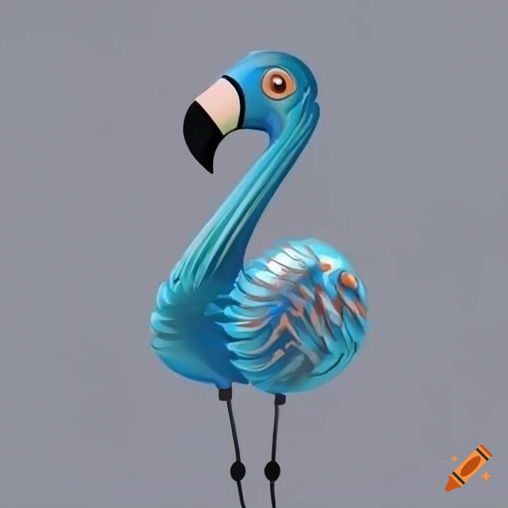 Steely blue flamingo emoji with playful expression on Craiyon