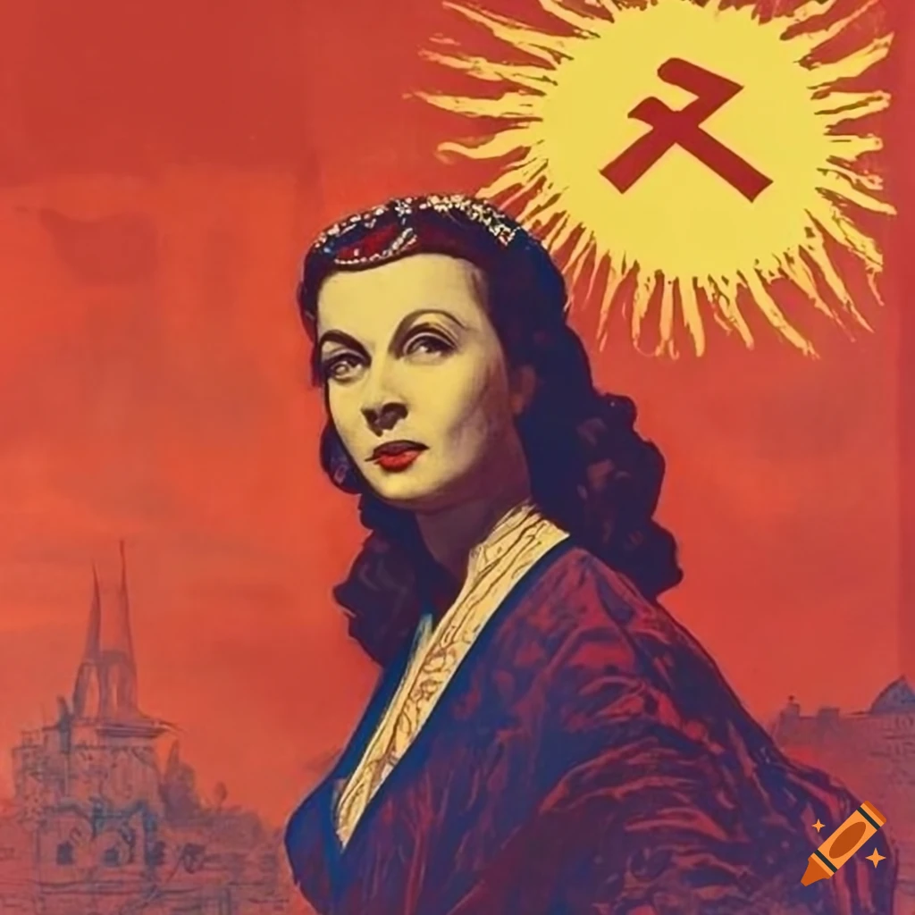Soviet propaganda poster with Vivien Leigh in Gustave Dore style