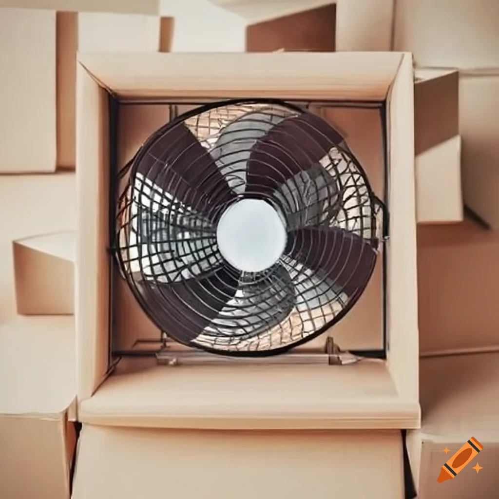 Box fan among boxes on Craiyon
