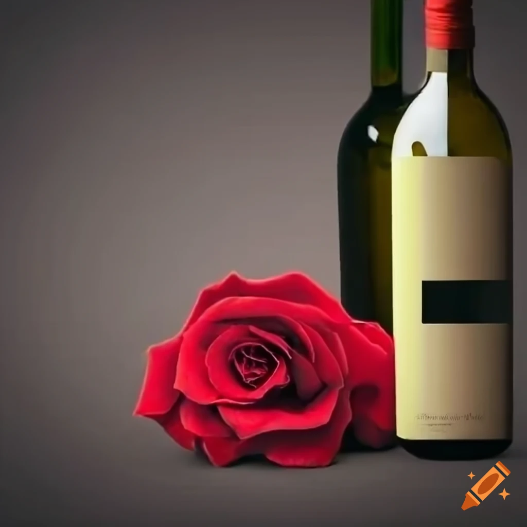 Red roses with a bottle of wine