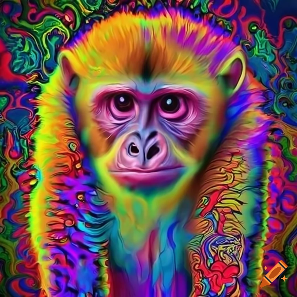 Vibrant artwork of a capuchin monkey with optical illusions on Craiyon