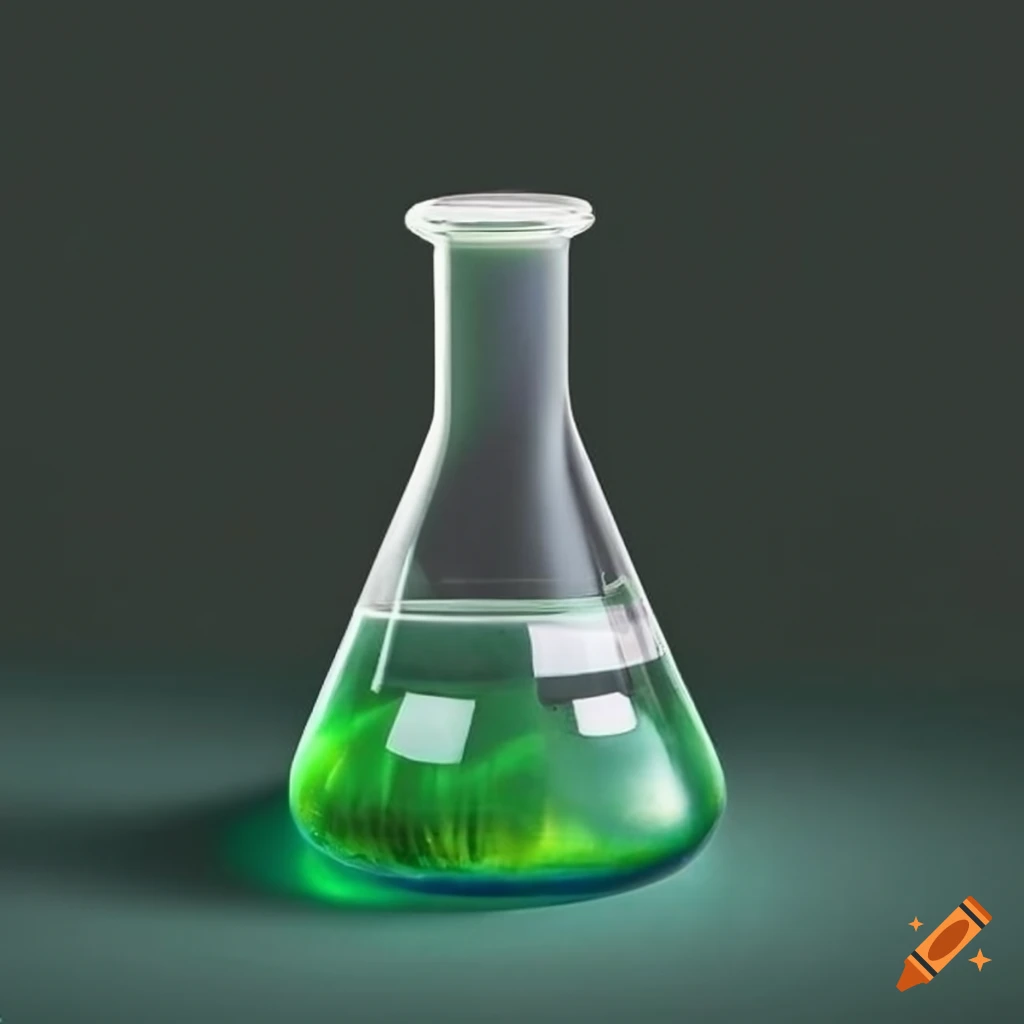 realistic depiction of an erlenmeyer flask with algae