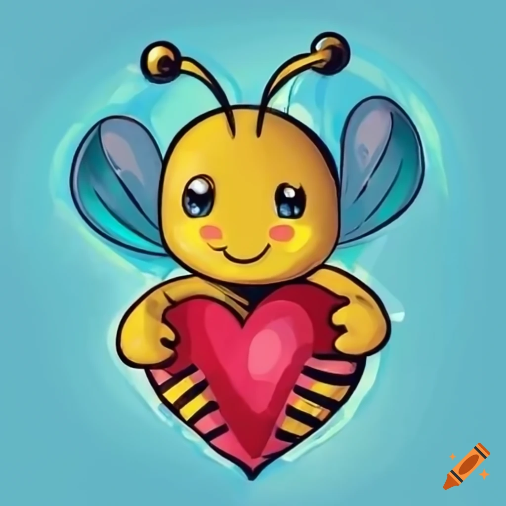 Cute bee hugging a heart on Craiyon