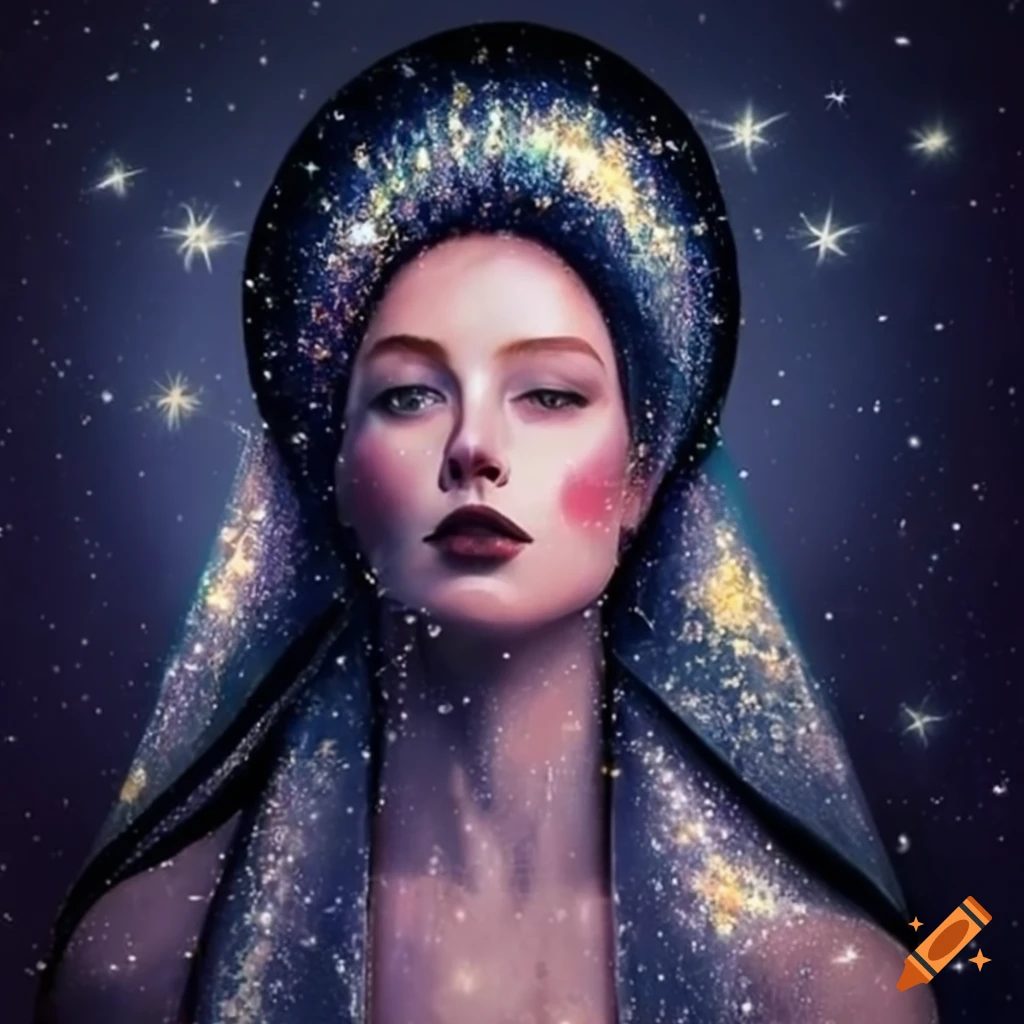 sparkling star cloth draped woman artwork
