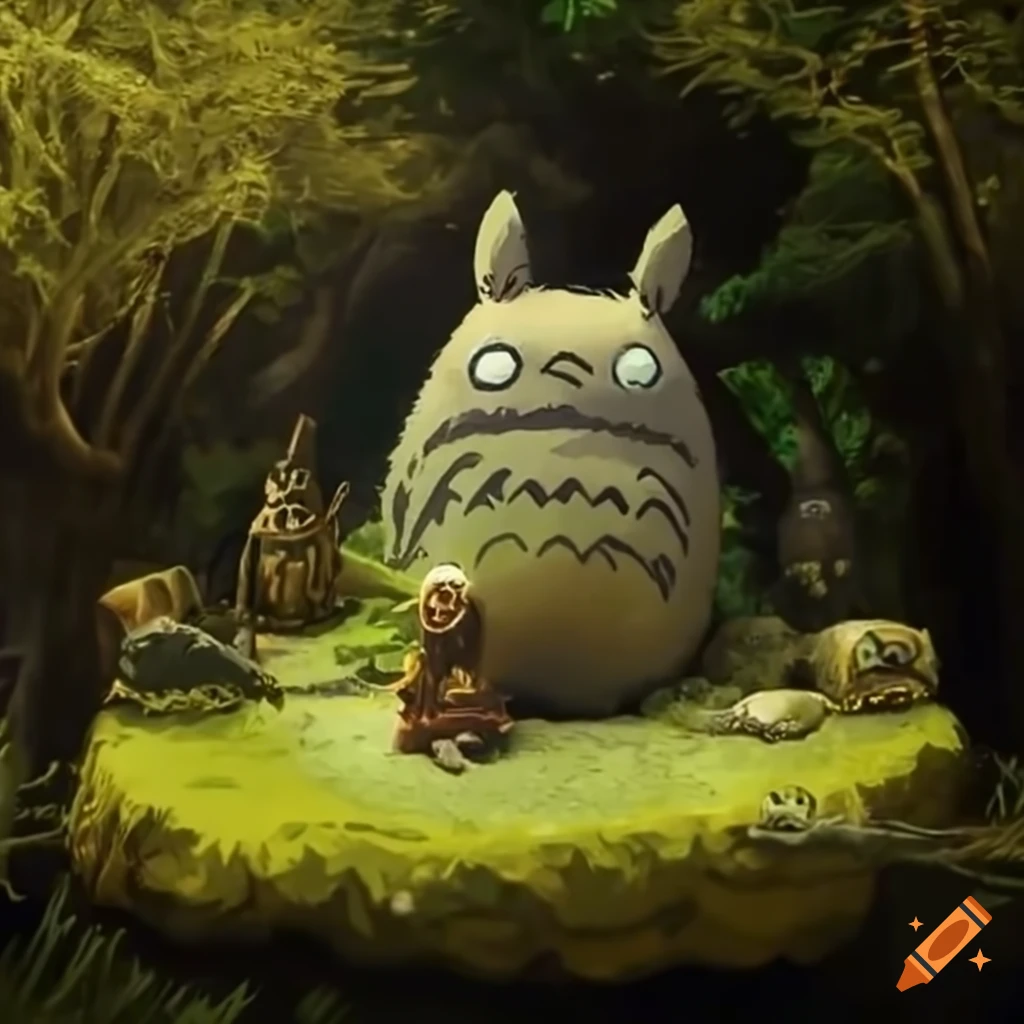 link from zelda in totoro-style forest diorama