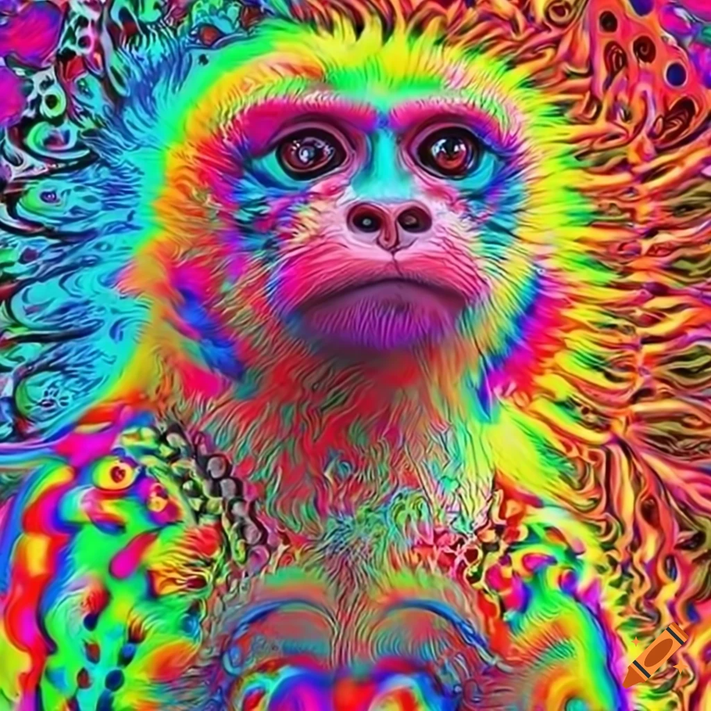 Vibrant artwork of a capuchin monkey with optical illusions on Craiyon
