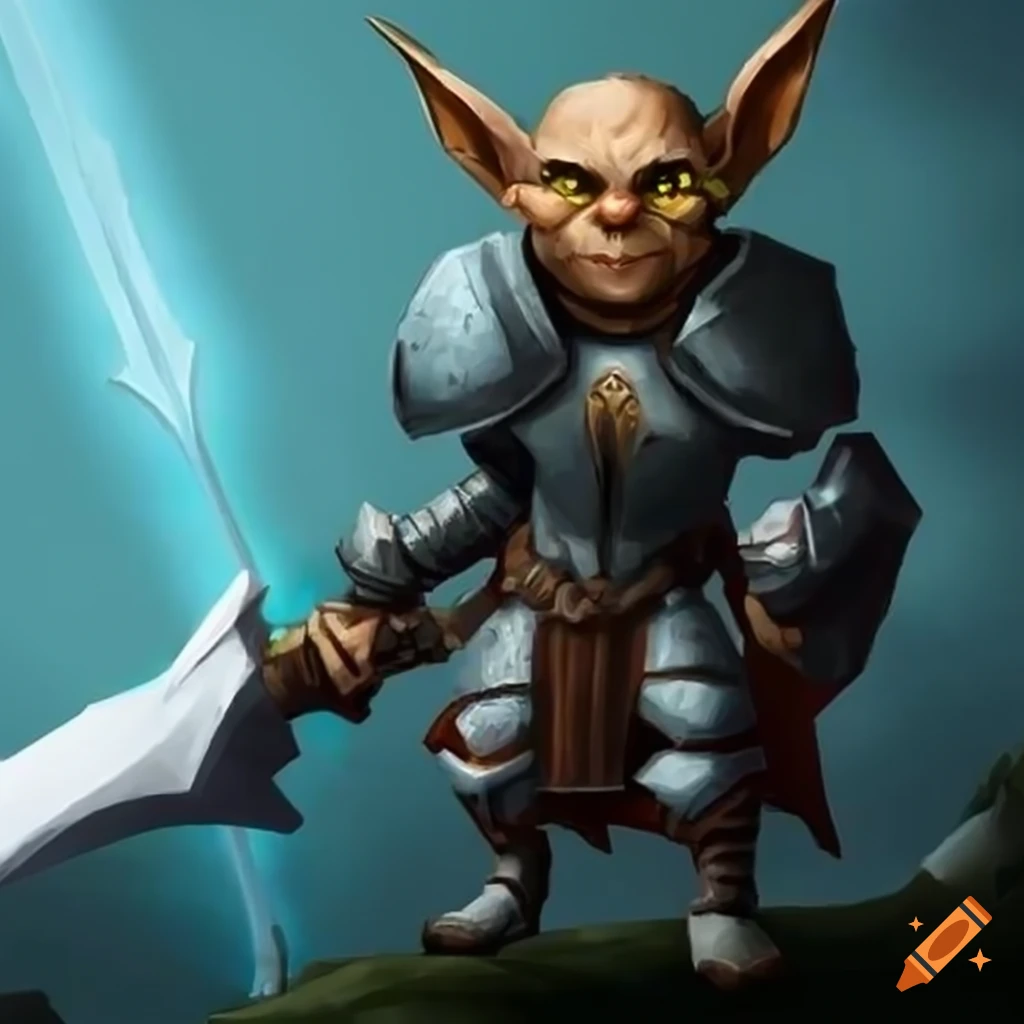 Goblin paladin wielding a huge sword