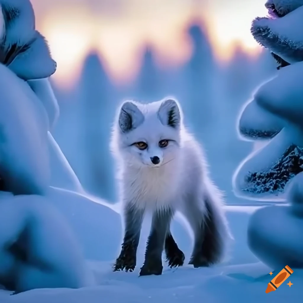 An adorable arctic fox all wrapped up for winter