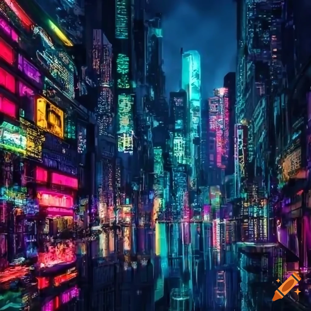 Cyberpunk city skyline in 4k resolution on Craiyon