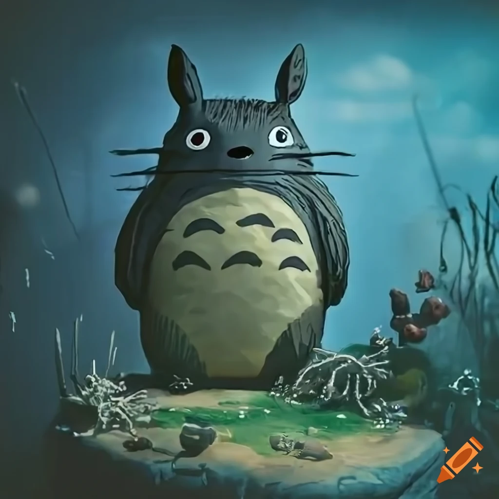diorama of Totoro Blade Runner inspired video game