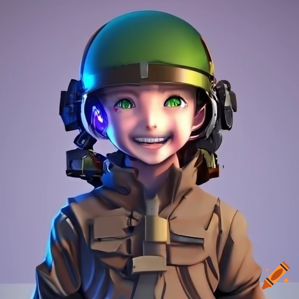 3D anime render of a smiling boy with a fighter pilot helmet