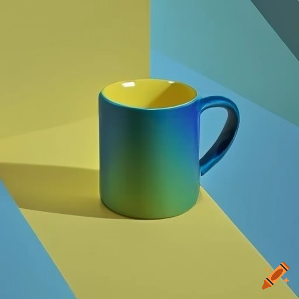 geometric design mug with yellow and blue-green color