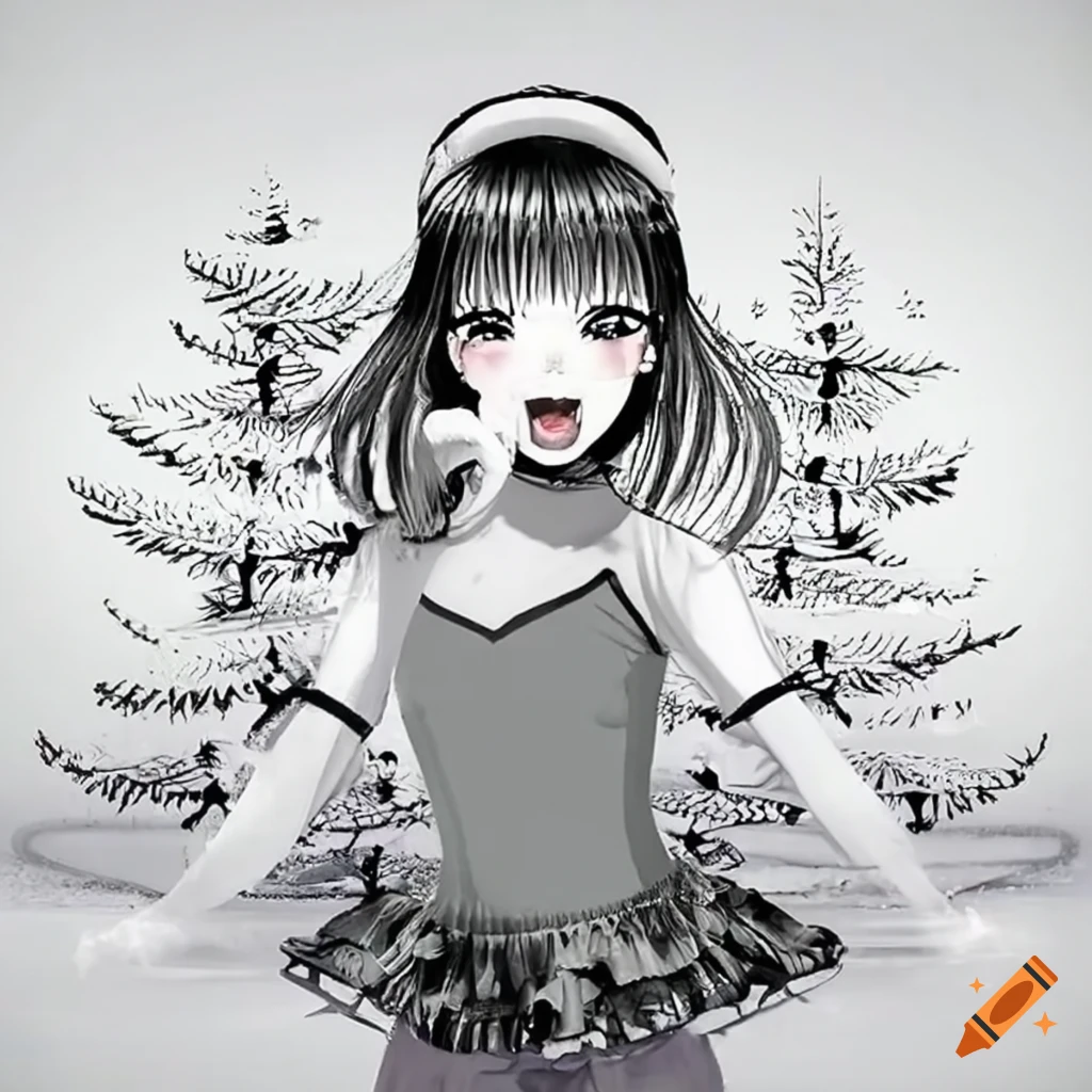 girls ice skating around a Christmas tree