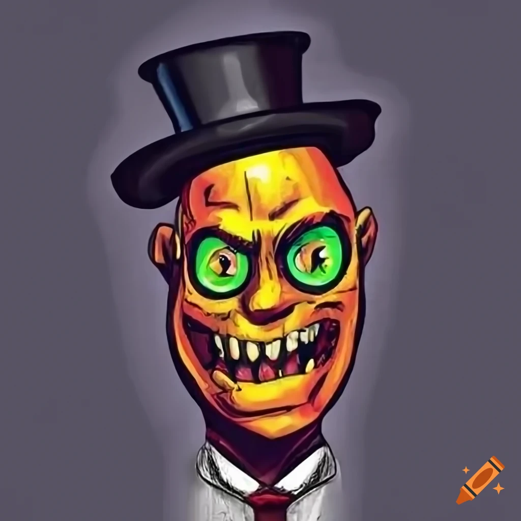Illustration Of A Yellow And Grey Smiley Face With Sharp Teeth And A Top Hat On Craiyon 4295