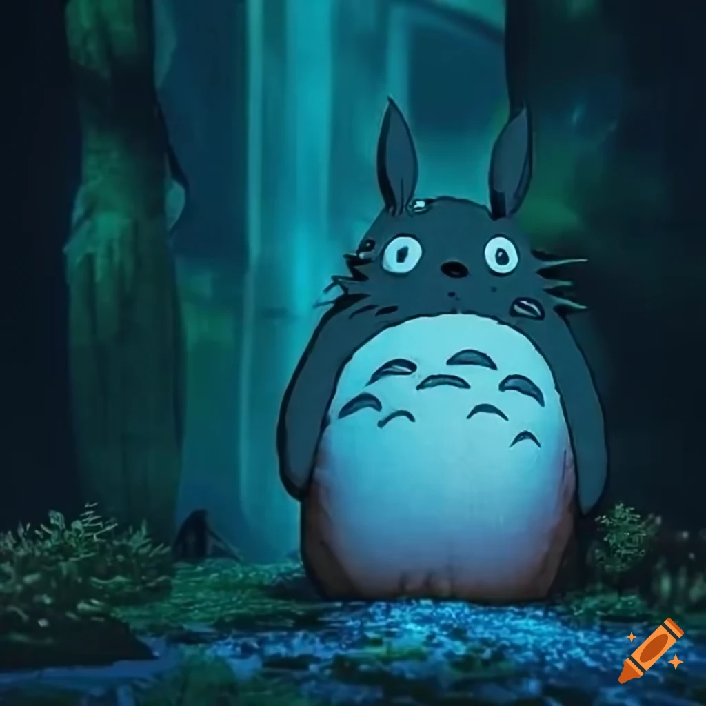 glittery Totoro Blade Runner diorama in video game