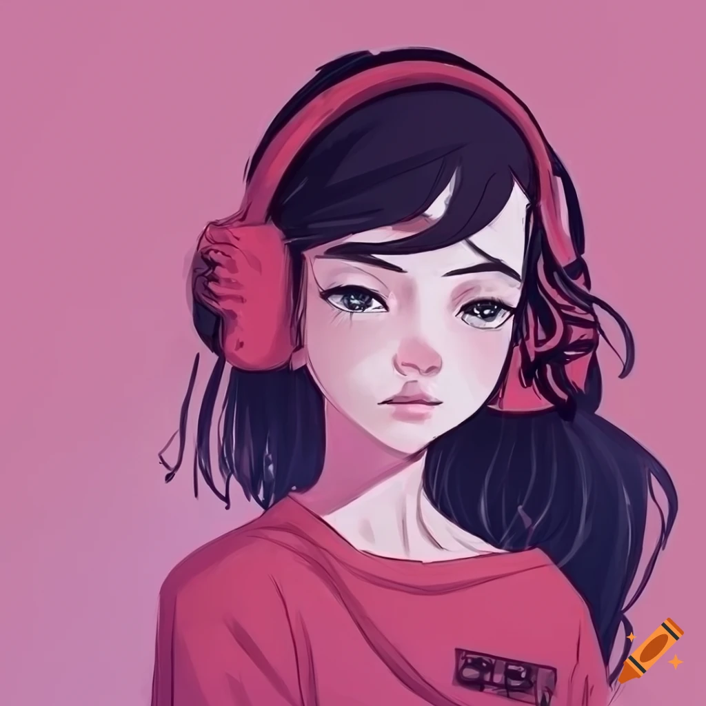 Cartoon flat style drawing pretty little girl listening to music with  headphones on her head. Kids wearing earphones and headphones, listening to  music and dancing. Graphic design vector illustration 24152611 Vector Art