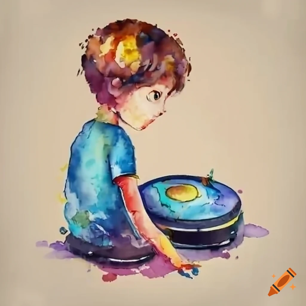 Boy using a robot vacuum cleaner on Craiyon